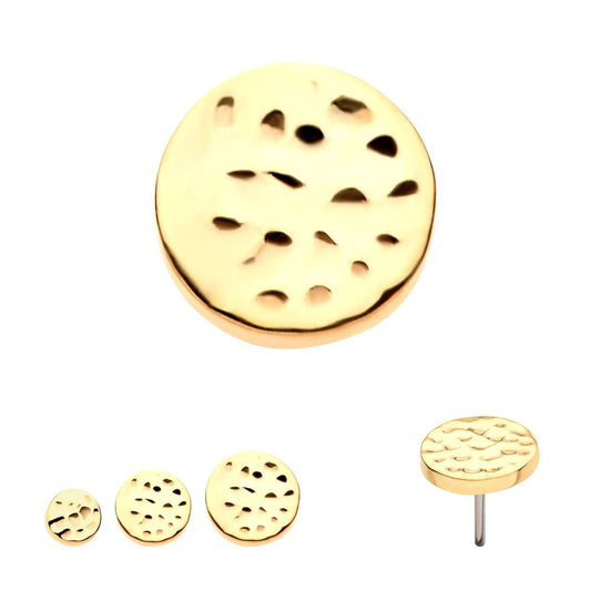 14Kt Yellow Gold Threadless Hammered Disk Top