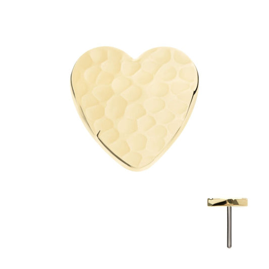 14Kt Yellow Gold Threadless Hammered Heart Top