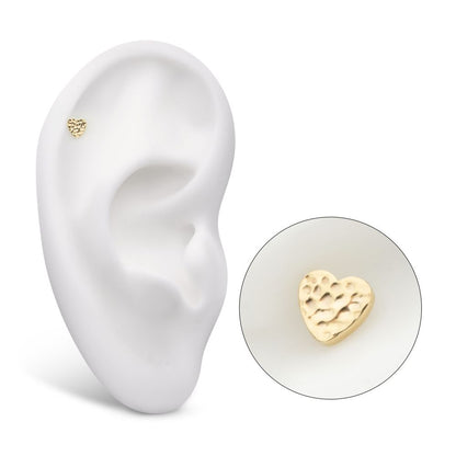 14Kt Yellow Gold Threadless Hammered Heart Top