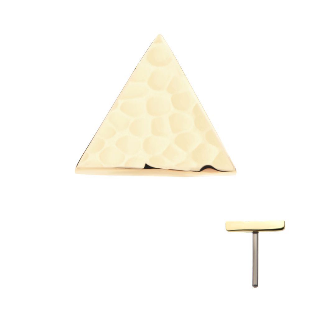 14Kt Yellow Gold Threadless Hammered Triangle Top
