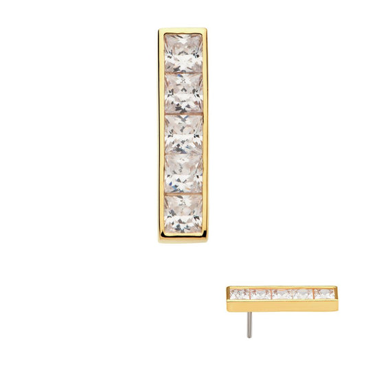 14Kt Yellow Gold Threadless with Channel Set CZ 5-Cluster Bar Top