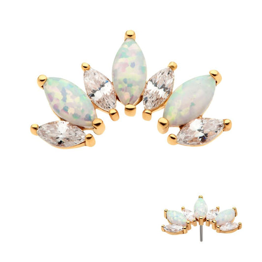 14Kt Yellow Gold Threadless Prong Set Marquise CZ/Opal Fan Shape 7-Cluster Top