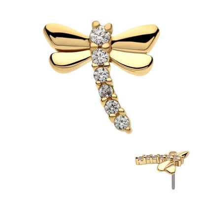 14Kt Gold Threadless Dragonfly Top with 6-Cluster Prong Set Gem