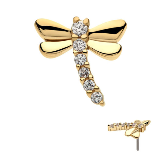 14Kt Gold Threadless Dragonfly Top with 6-Cluster Prong Set Gem