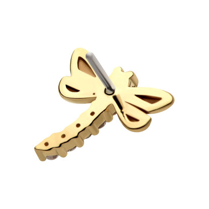 14Kt Gold Threadless Dragonfly Top with 6-Cluster Prong Set Gem
