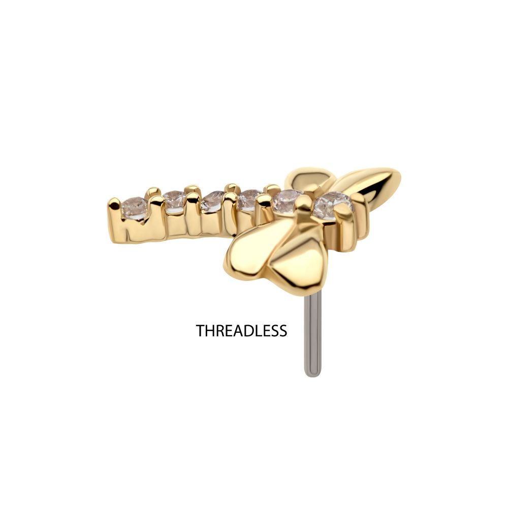 14Kt Gold Threadless Dragonfly Top with 6-Cluster Prong Set Gem