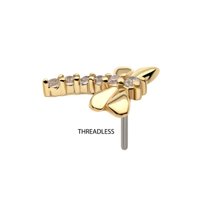 14Kt Gold Threadless Dragonfly Top with 6-Cluster Prong Set Gem