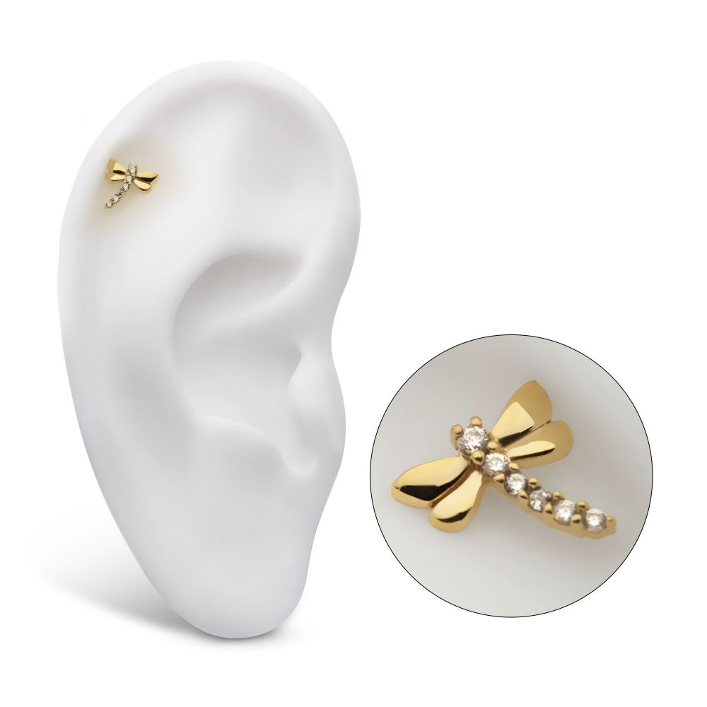 14Kt Gold Threadless Dragonfly Top with 6-Cluster Prong Set Gem