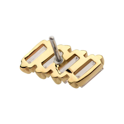 14Kt Yellow Gold Threadless with Baguette CZ 4-Cluster Top