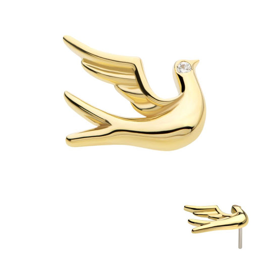 14Kt Yellow Gold Threadless Flying Dove with CZ Top