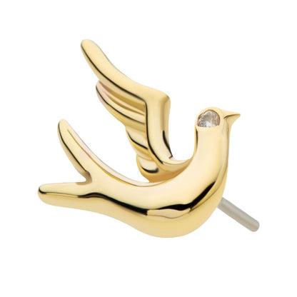 14Kt Yellow Gold Threadless Flying Dove with CZ Top