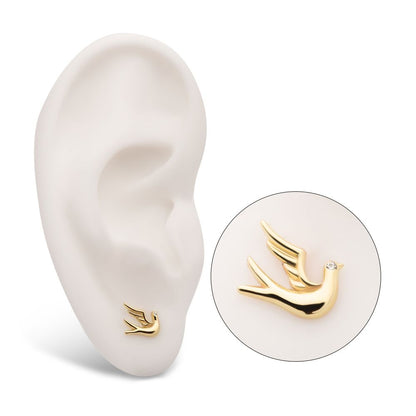 14Kt Yellow Gold Threadless Flying Dove with CZ Top