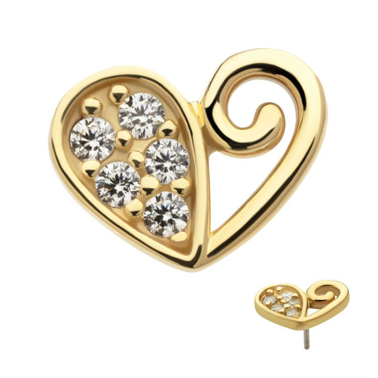 14Kt Yellow Gold Threadless Half Heart with CZ Top