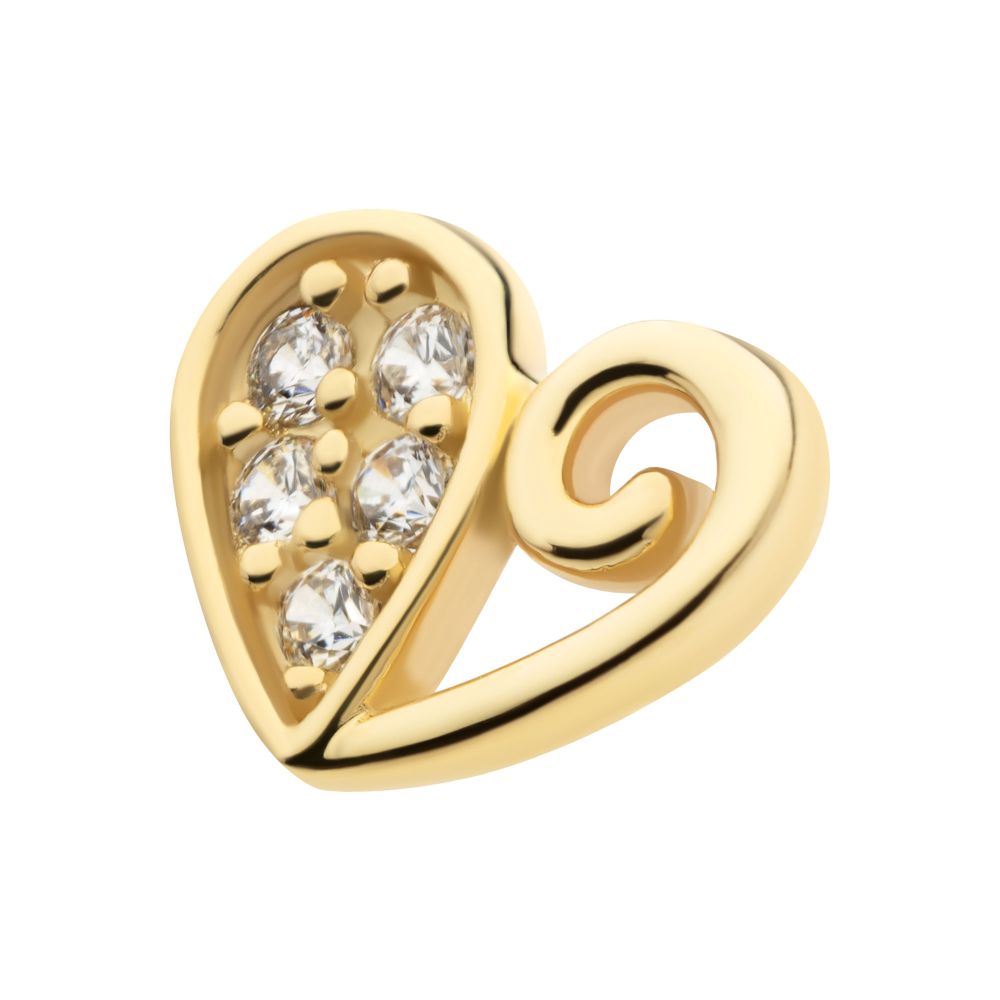 14Kt Yellow Gold Threadless Half Heart with CZ Top