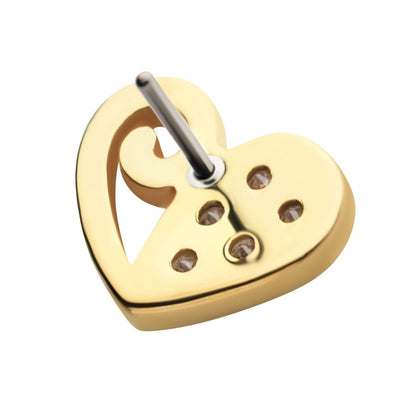 14Kt Yellow Gold Threadless Half Heart with CZ Top
