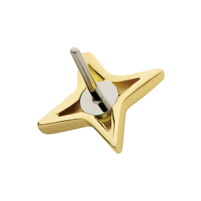14Kt Gold Threadless Celestial Star with Central CZ Gem Top