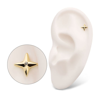14Kt Gold Threadless Celestial Star with Central CZ Gem Top