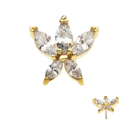 14Kt Yellow Gold Threadless 5 Marquise CZ Flower Top
