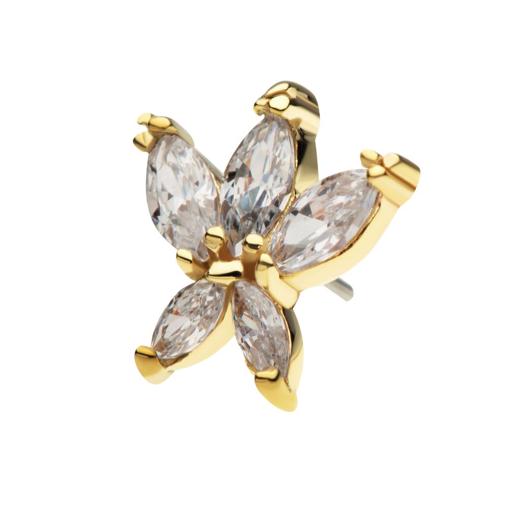 14Kt Yellow Gold Threadless 5 Marquise CZ Flower Top