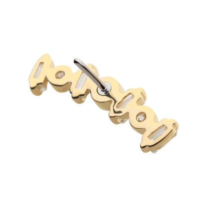 14Kt Yellow Gold Threadless with Prong Set Baguette Clear CZ Cluster Top