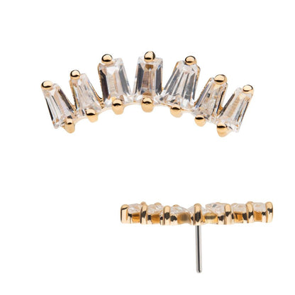 14Kt Yellow Gold Threadless with Prong Set Tapered Baguette Clear CZ Cluster Top