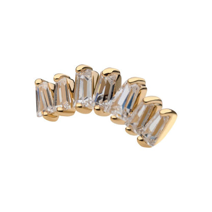 14Kt Yellow Gold Threadless with Prong Set Tapered Baguette Clear CZ Cluster Top