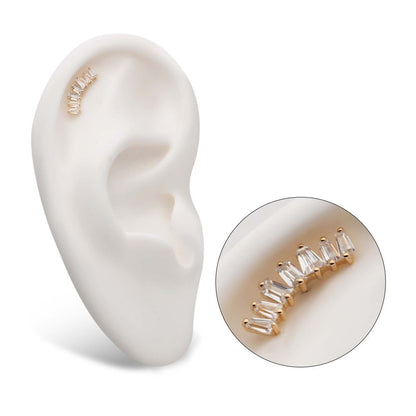 14Kt Yellow Gold Threadless with Prong Set Tapered Baguette Clear CZ Cluster Top