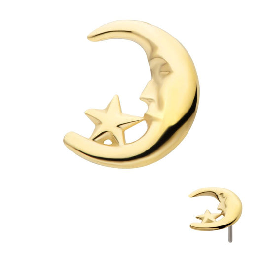 14Kt Gold Threadless Moon Face & Star Top