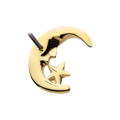 14Kt Gold Threadless Moon Face & Star Top