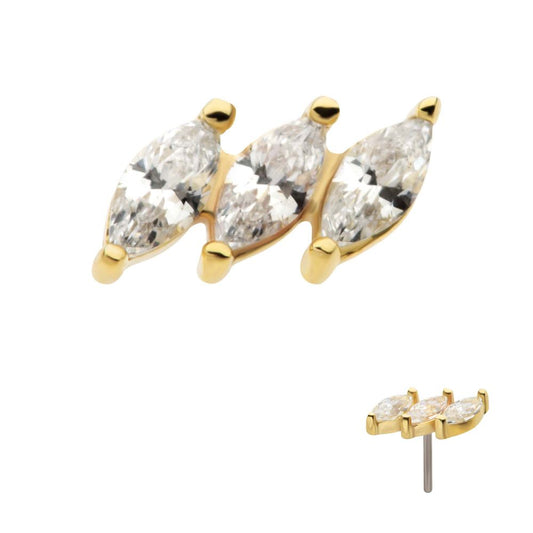 14Kt Gold Threadless Staggered Cluster Prong Set Marquise Gem Top