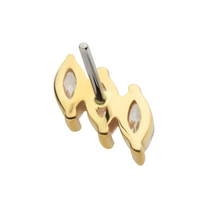 14Kt Gold Threadless Staggered Cluster Prong Set Marquise Gem Top