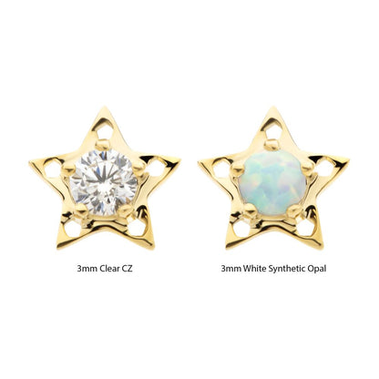 14Kt Yellow Gold Threadless Star Top with Prong Set CZ/Opal