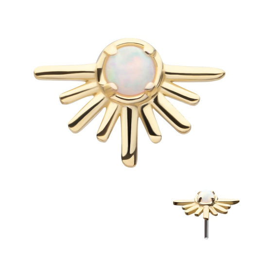 14Kt Gold Threadless Prong Set White Opal Half Starburst Top