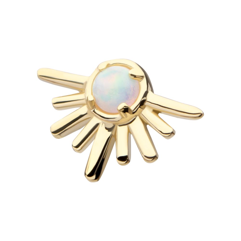 14Kt Gold Threadless Prong Set White Opal Half Starburst Top