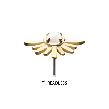 14Kt Gold Threadless Prong Set White Opal Half Starburst Top