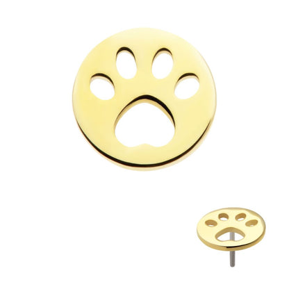 14Kt Yellow Gold Threadless Cut Out Paw Top