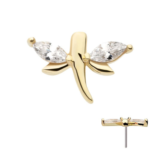 14Kt Yellow Gold Threadless Prong Set Marquise CZ Dragonfly Top
