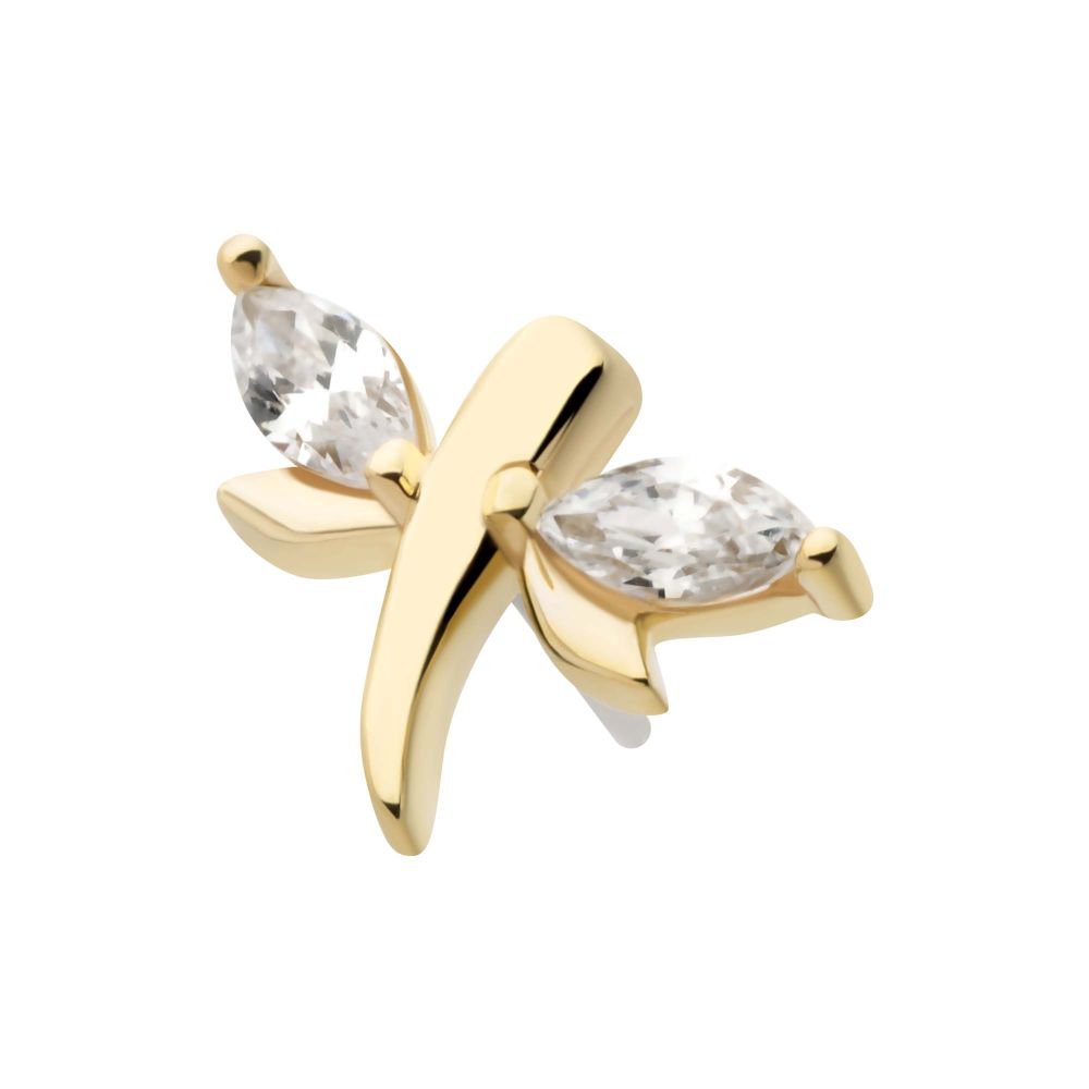14Kt Yellow Gold Threadless Prong Set Marquise CZ Dragonfly Top