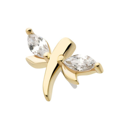 14Kt Yellow Gold Threadless Prong Set Marquise CZ Dragonfly Top