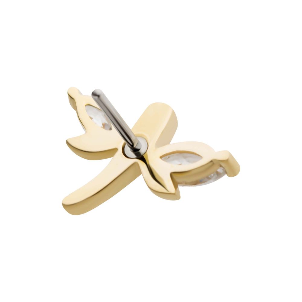 14Kt Yellow Gold Threadless Prong Set Marquise CZ Dragonfly Top