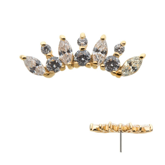 14Kt Yellow Gold Threadless with Prong Set Round & Marquise Clear CZ Cluster Top