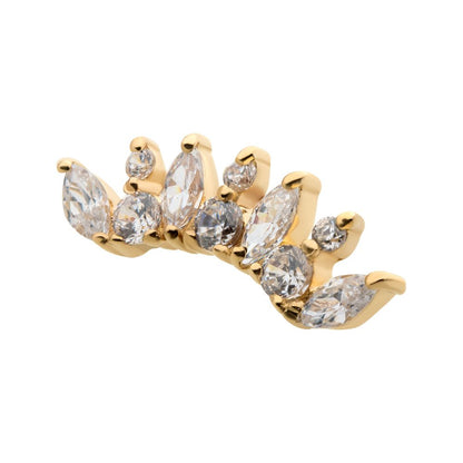 14Kt Yellow Gold Threadless with Prong Set Round & Marquise Clear CZ Cluster Top