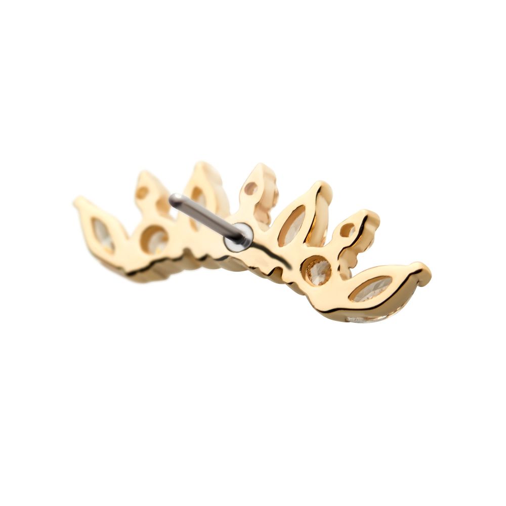 14Kt Yellow Gold Threadless with Prong Set Round & Marquise Clear CZ Cluster Top