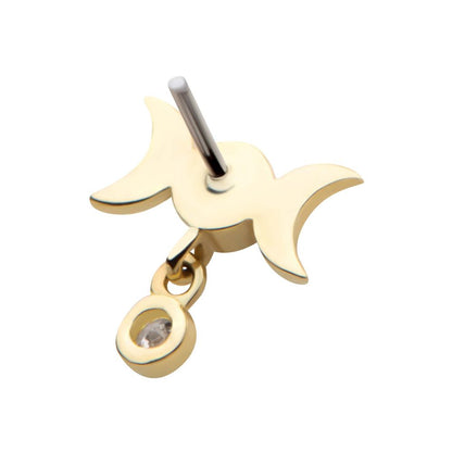 14Kt Yellow Gold Threadless Triple Moon Phase Top with Dangle Bezel Set Round CZ