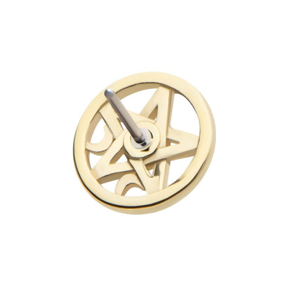 14Kt Yellow Gold Threadless Bezel Set Round CZ Crescent Moon Pentacle Top