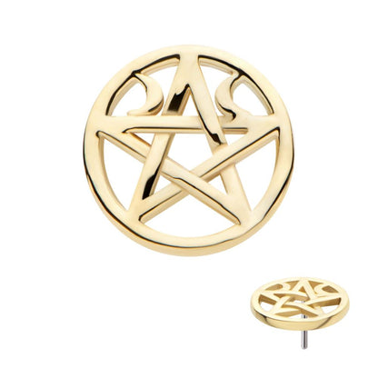 14Kt Yellow Gold Threadless Crescent Moon Pentacle Top