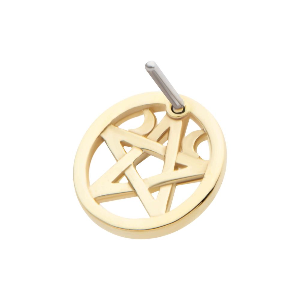 14Kt Yellow Gold Threadless Crescent Moon Pentacle Top