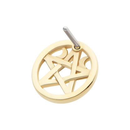 14Kt Yellow Gold Threadless Crescent Moon Pentacle Top