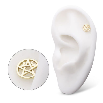 14Kt Yellow Gold Threadless Crescent Moon Pentacle Top