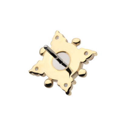 14Kt Yellow Gold Threadless Prong Set Round White Opal and Clear Gem 4-Point Top